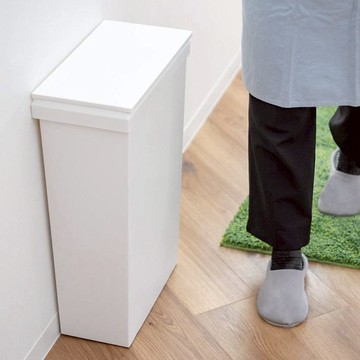 RISU｜SOLOW 抗菌窄款掀蓋垃圾桶 40L 白色前開款