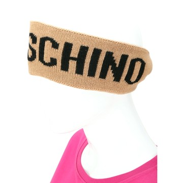 MOSCHINO 字母羊毛扭結針織髮帶(駝色)