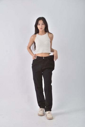 (XL) 丹寧牛仔質感黑色長褲
