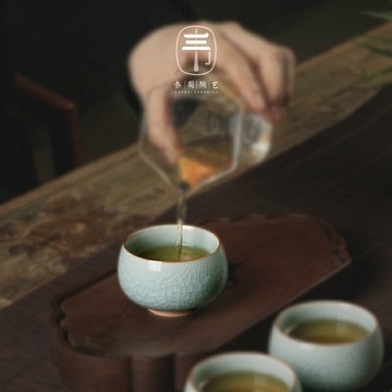 叁圍冰裂主人杯中式陶瓷功夫茶杯品茗杯個人杯冰玉新品茶盞單純色