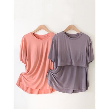 莫代爾帶胸墊睡衣女上衣單件夏季薄款短袖家居服孕婦可外穿T恤