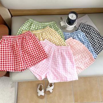 2026年夏季沙灘褲外穿百搭格子褲運動褲韓國休閑褲男女童格子短褲