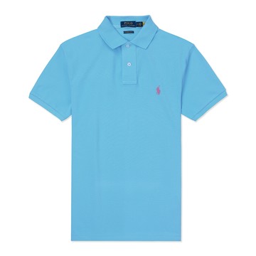 Polo Ralph Lauren RL 熱銷刺繡小馬短袖Polo衫-水藍色(CUSTOM SLIM FIT)