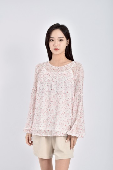 加購優惠(L) pink紡紗南瓜七分袖白色長袖上衣