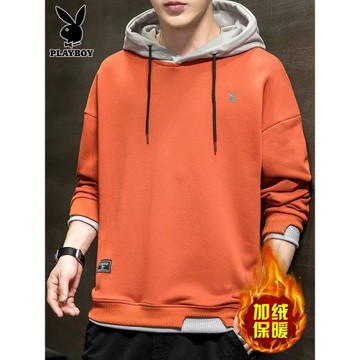 花花公子秋冬季衛衣男士新款潮流休閑連帽假兩件上衣加絨長袖體恤