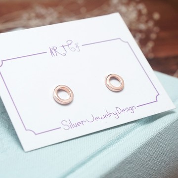 ART64 甜甜圈方線耳環 玫瑰金色 925純銀耳環