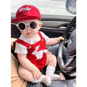 ins夏天嬰兒衣服連體衣背帶套裝男女寶寶周歲禮服嬰幼兒夏季薄款3