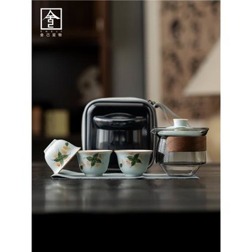 旅行茶具套裝一壺三杯便捷式戶外泡茶喝茶功夫茶具手繪江南快客杯