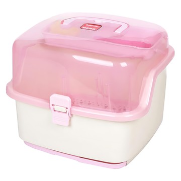 哩哩摳摳 奶瓶收納箱 附有提把 帶蓋防塵 瀝水架 密封卡扣設計  單件  粉色