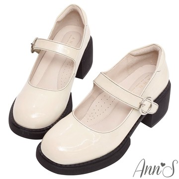 Ann’S小眾變大眾-時髦漆皮厚底粗跟瑪莉珍樂福鞋6cm-米白