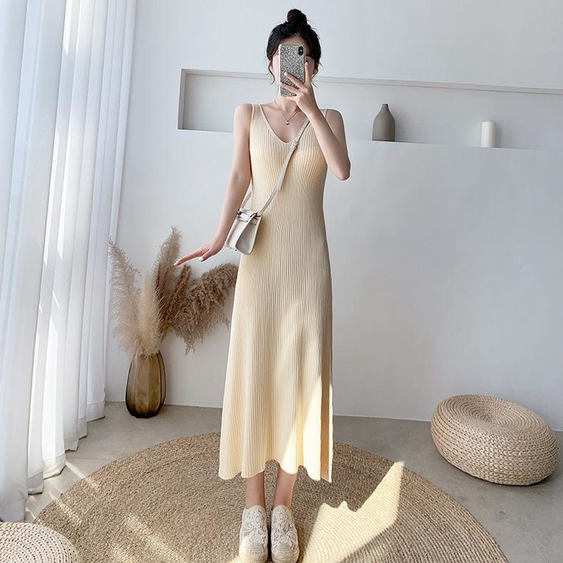 美品 NINA RICCI ミモレ丈 プリーツ ニット ノースリーブ ワンピース