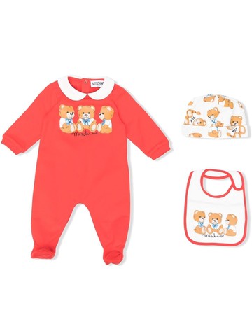 Moschino Kids - teddy bear-print babygrow set - kids - Cotton/Cotton - 9-12 - Red