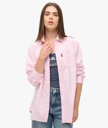 Superdry Women's Long Sleeved Oxford Shirt Pink Size: L