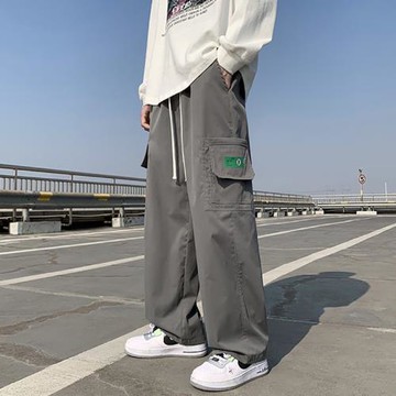 日系多口袋工裝褲男士春秋潮牌大碼褲子秋季直筒寬松闊腿休閑長褲
