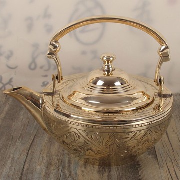 純手工加厚黃銅壺燒水壺純銅茶壺家用茶具煮茶器刻花小茶壺600ml