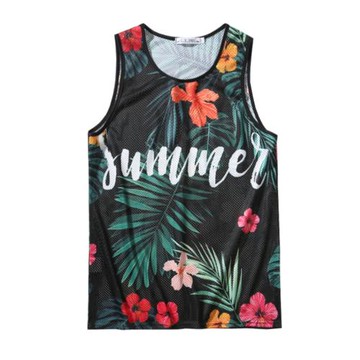 夏威夷民族風字母印花潮男女運動健身海邊沙灘速干網眼孔坎肩背心