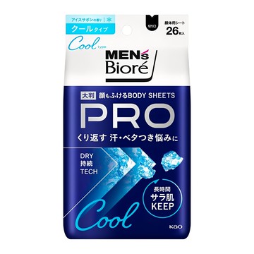 MEN's Biore PRO 男性臉部身體兩用濕巾 酷涼 26張  1個  282ml
