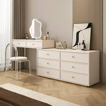 免運 開立發票  奶油風六斗柜簡約現代臥室床尾斗柜梳妝臺一體家用客廳靠墻收納柜