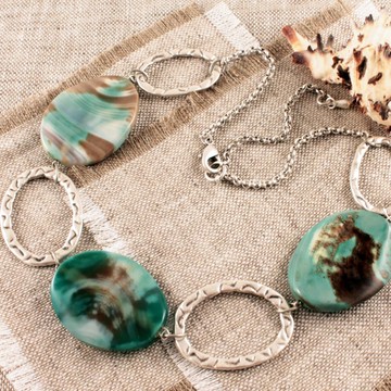 薄荷綠棕色瑪瑙項鍊 大寶石民族風宣言項鍊 珠寶