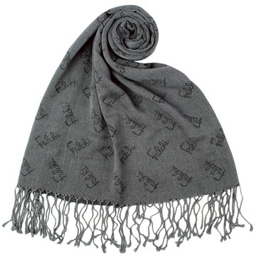 Falchi滿版字母LOGO流蘇薄披肩圍巾(灰色)970003-1