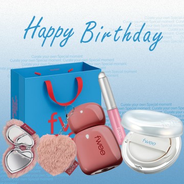 快速出貨【fwee】生日快樂💙玻璃光感氣墊粉底 Original ver.+玫瑰心動鎖色唇露+極細唇刷+玫瑰毛毛鏡(附提袋)