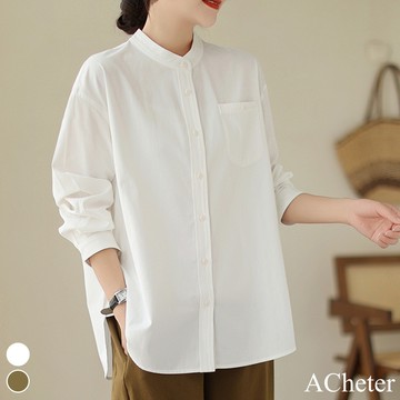 【ACheter】日系復古大地襯衫通勤小立領長袖外罩短版上衣# 119616  (現貨+預購)