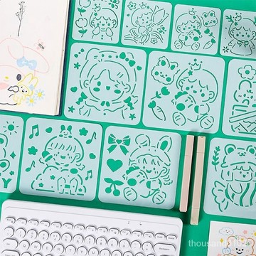 桃園24H⭐16張可愛卡通小學生手抄報繪鏤空圖案模闆油畵棒模闆手賬畵畵模闆 塗鴉畫畫模板尺 DIY手抄報 相冊 風琴本
