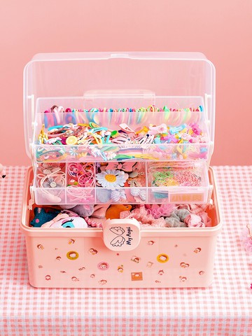 兒童發飾收納盒女孩發夾頭繩飾品盒子寶寶皮筋發箍發卡頭飾首飾盒