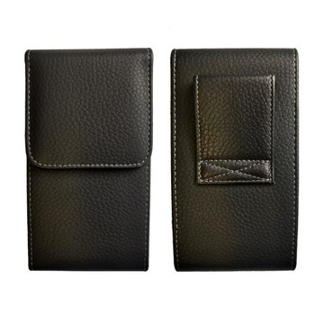 黑色豎款荔枝紋手機腰包男穿皮帶翻蓋掛腰手機包中老年立式皮套