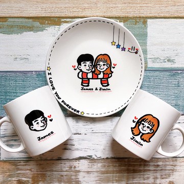 客製化/情侶.結婚禮/夫妻對杯2入+盤子1入-福袋組