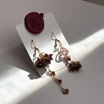 -葚  桑-水晶耳環.華麗低奢感.紫牙烏.紅石榴石.紫水晶.淡水珍珠