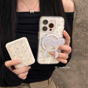 小碎花蝴蝶結磁吸支架卡包適用三星s23ultra手機殼S20fe硅膠Note20新款S10+軟9透明ultra/S22全包S24創意S21