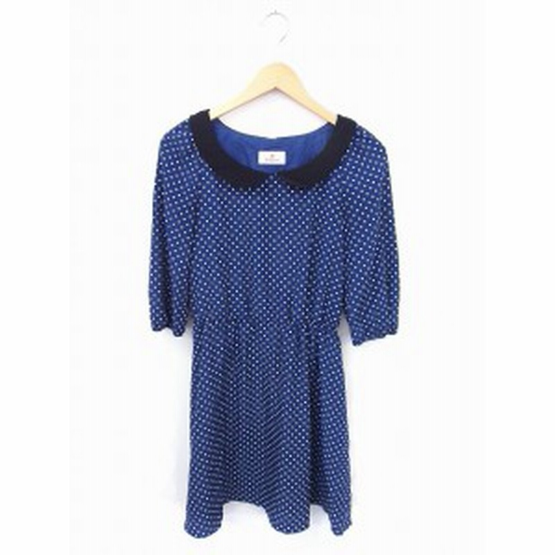 中古 ルビーリベット Rubyrivet ワンピース 水玉柄 ドット 丸襟 七分袖 ひざ丈 36 ネイビー 紺 Ft15 レディース 通販 Lineポイント最大1 0 Get Lineショッピング