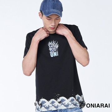 【買1送1↘滿額再折㊙】沖浪裏下擺海浪短TEE(黑) - BLUE WAY 鬼洗い