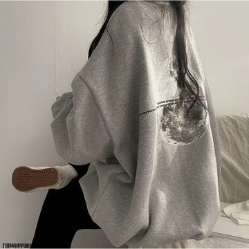 美式月亮加大碼長袖衛衣女寬鬆圓領潮牌慵懶chic