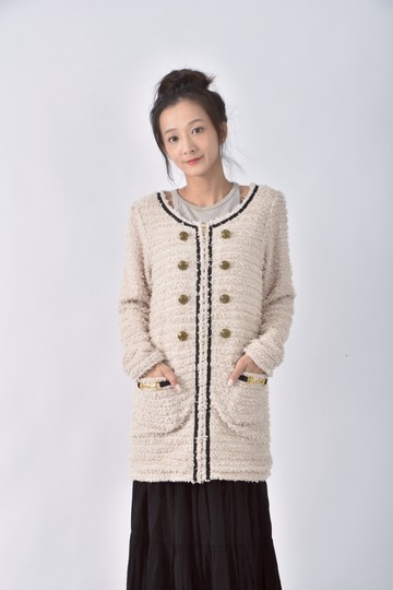 (S) pinky girls毛毛金扣杏色洋裝