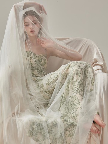 Gardening Tiered Chiffon Long Dress