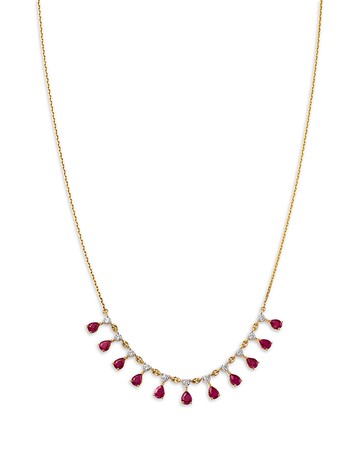 Bloomingdale's Fine Collection Ruby & Diamond Droplet Station Necklace in 14K Yellow Gold, 18