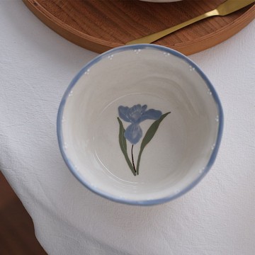 日式鳶尾花手捏碗 / 高顏值陶瓷甜品碗 / 家用水果碗