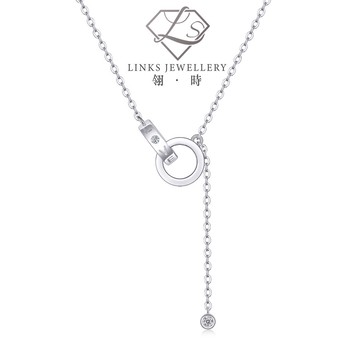 ［翎時珠寶］真正莫桑石 可過測鑽筆 18K金-LOVE雙環扣項鍊吊墜 MN005 莫桑石項鍊 18K金項鏈 鑽石項鍊