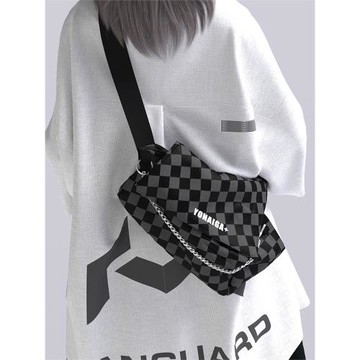 YONAIGA+原創ins日系潮牌機能百搭棋盤格胸包男單肩斜挎包腰包女