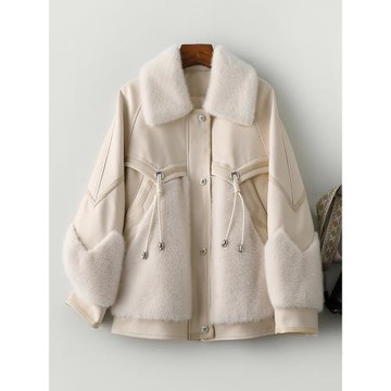 (免運)加厚鵝絨服皮草女裝短款2025秋冬新款拼接金貂絨翻毛皮麂皮絨外套