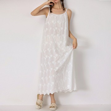 【巴黎精品】現貨+預購 連身裙日系洋裝-細肩帶刺繡森系吊帶女裙子4色a1ja47