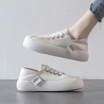 厚底小白鞋女夏款白色透氣帆布鞋2026新款夏季薄款兩穿休閑面包鞋