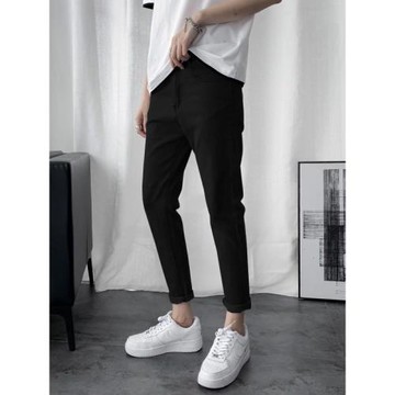 冬季加絨修身小腳牛仔褲男士黑色九分褲子百搭休閑長褲潮男生款