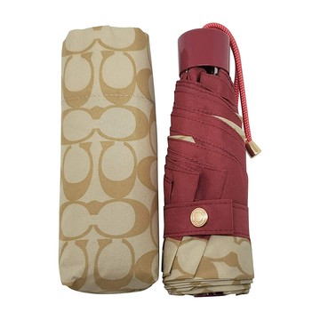 COACH - 滿版LOGO折疊傘 (卡其紅)