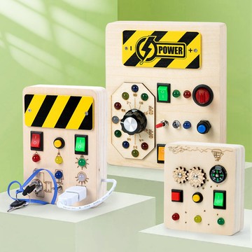 木製紅綠燈 開關模擬電路板 忙碌板蒙氏教具 早教益智玩具 蒙特梭利積木