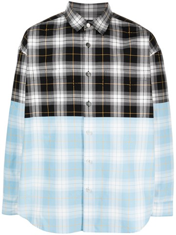Mastermind Japan - check-print two-tone shirt - men - Cotton - L - Black