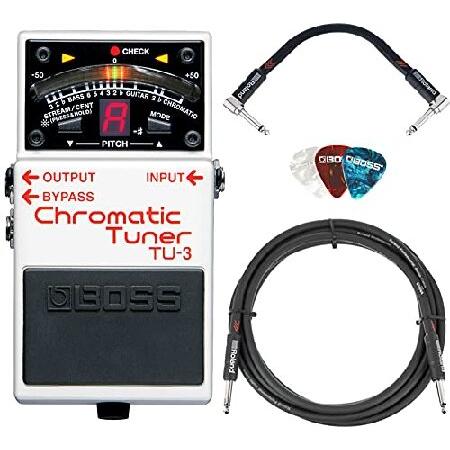 Boss TU-3 Chromatic Tuner Bundle with Roland 10ft Instrument Cable, Roland 6in Patch Cable, and Picks