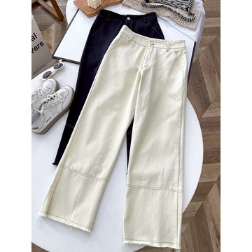 高腰直筒休閑牛仔褲女2021年夏季新款百搭設計感顯瘦褲子女潮   A